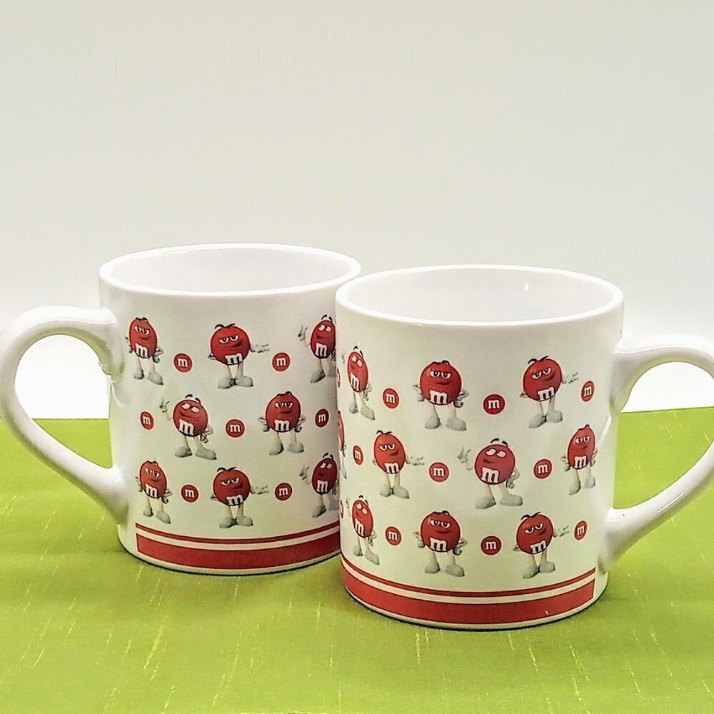 Set of 2 Red M&M Mars Ceramic Mugs